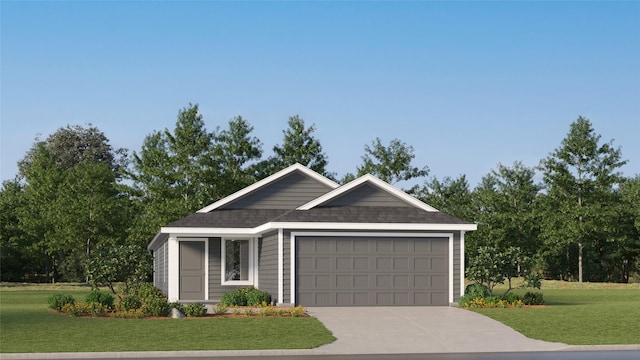 view of front of property featuring a front lawn and a garage