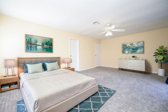 bedroom with carpet floors and ceiling fan