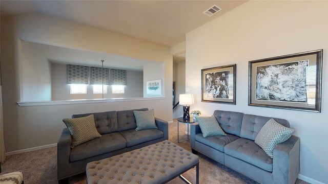 26356 Cooperstown Way, Splendora, TX 77372 - living room featuring carpet, visible vents, and baseboards