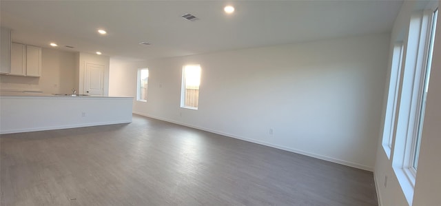 spare room with sink and dark hardwood / wood-style flooring