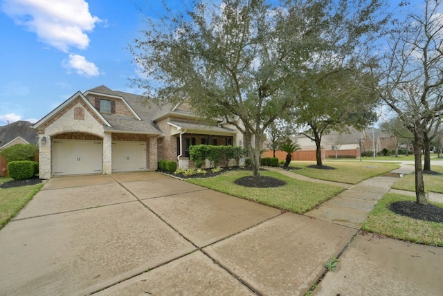 view of front of house with a front lawn and a garage