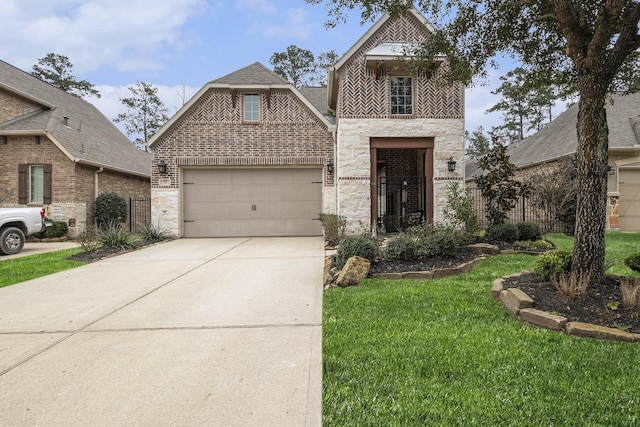 view of front facade featuring a garage and a front lawn