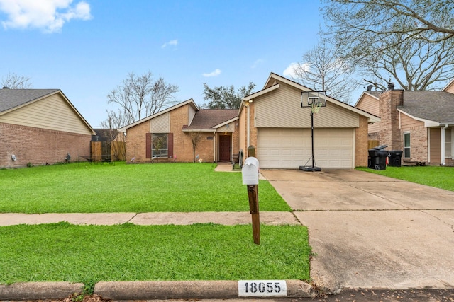 ranch-style home with a front lawn and a garage