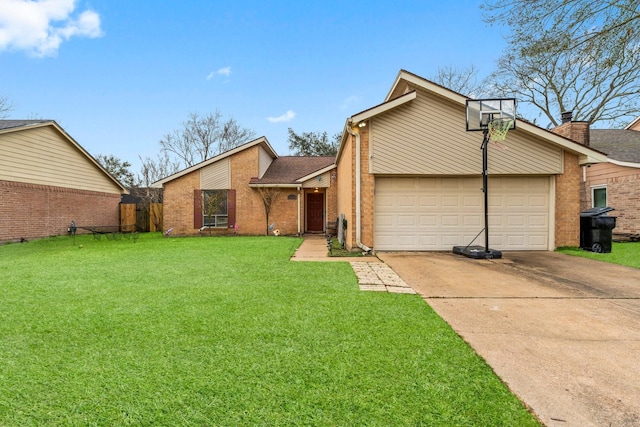 ranch-style house featuring a garage and a front lawn