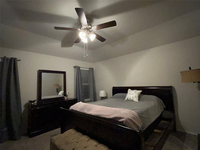 bedroom featuring ceiling fan and carpet floors