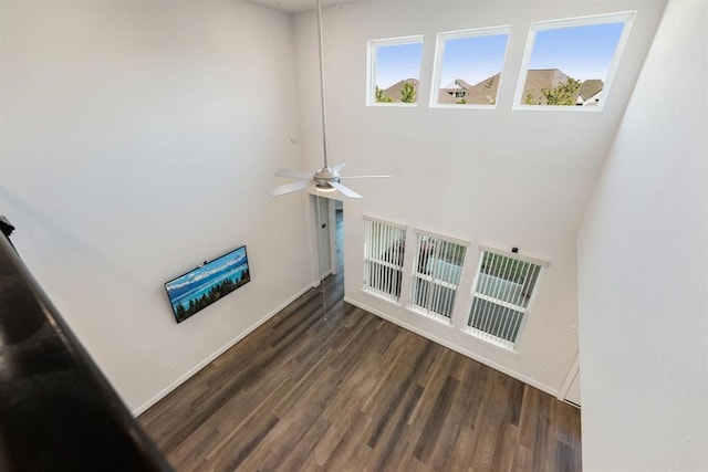 interior space featuring ceiling fan and dark hardwood / wood-style flooring