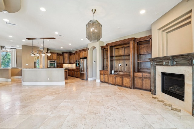 kitchen with visible vents, recessed lighting, appliances with stainless steel finishes, and baseboards