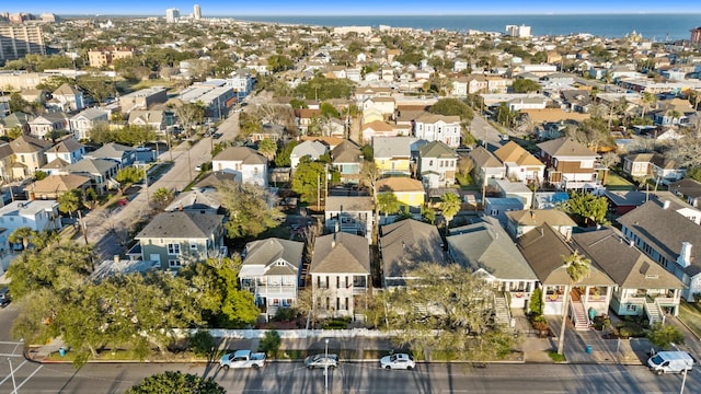 aerial view with a water view and a residential view