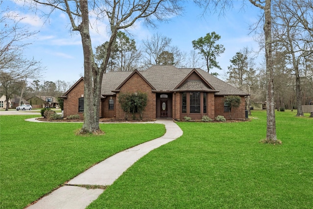 tudor house with a front lawn