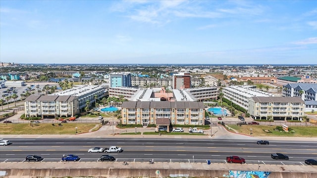 drone / aerial view with a view of city