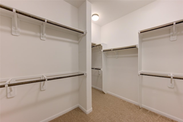 walk in closet with light colored carpet