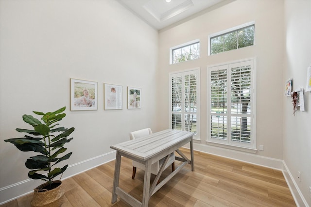 office with light wood-style floors and baseboards