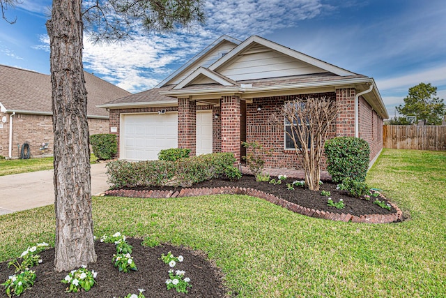 view of front of property with a garage, brick siding, and concrete driveway
