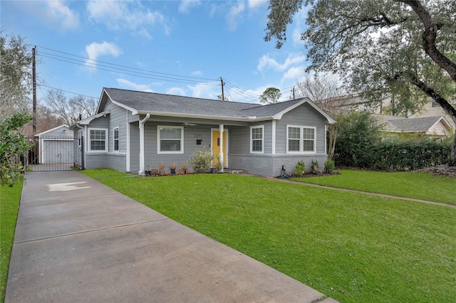 ranch-style home with a front lawn