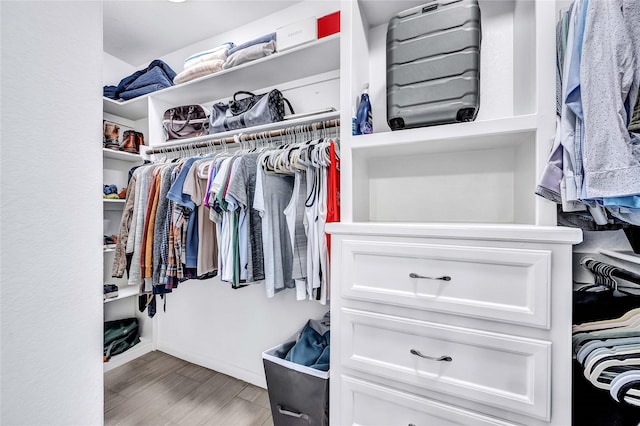 walk in closet featuring wood-type flooring