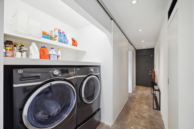 laundry room with independent washer and dryer, laundry area, and recessed lighting