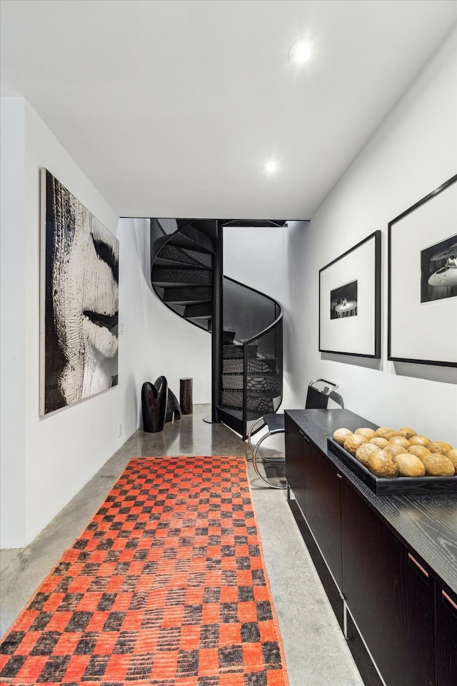 bedroom with concrete floors