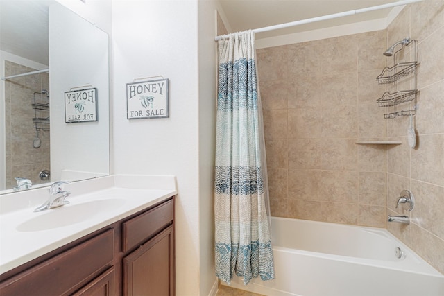 full bathroom featuring vanity and shower / tub combo with curtain