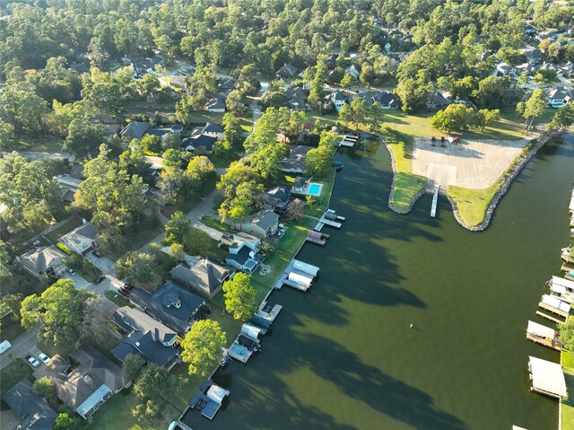 aerial view featuring a residential view and a water view