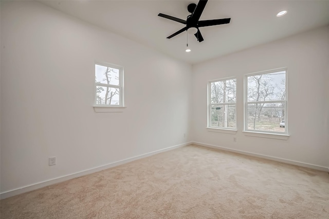 9418 Madera Rd, Houston, TX 77078 - spare room with recessed lighting, baseboards, light colored carpet, and ceiling fan