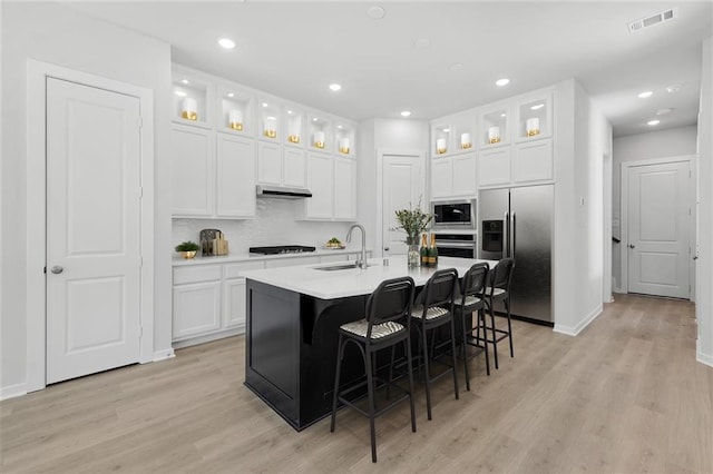 2666 Woodforest Pkwy N, Montgomery, TX 77316 - kitchen featuring visible vents, under cabinet range hood, appliances with stainless steel finishes, light wood-style floors, and a sink