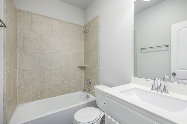 full bath with toilet, shower / washtub combination, and vanity