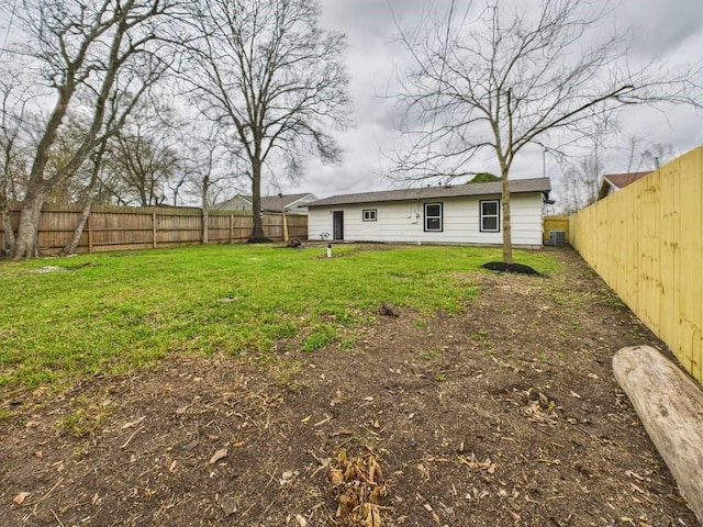 view of yard with a fenced backyard