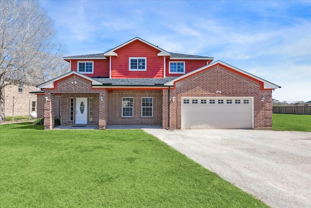 traditional home with a front lawn and brick siding