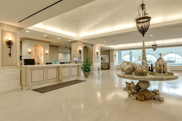 welcome area with arched walkways