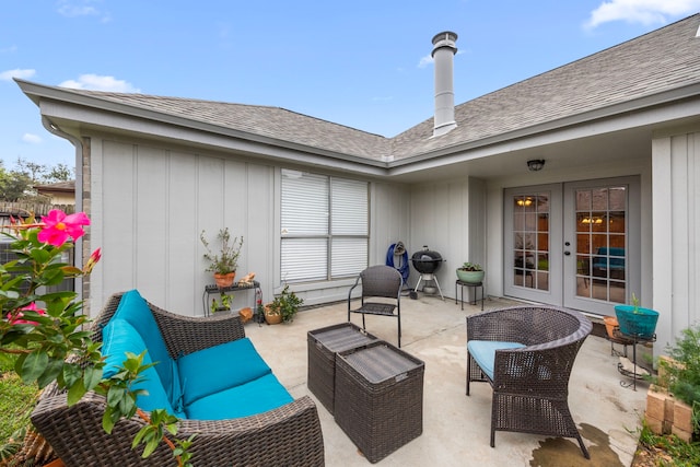 view of patio / terrace with french doors and area for grilling