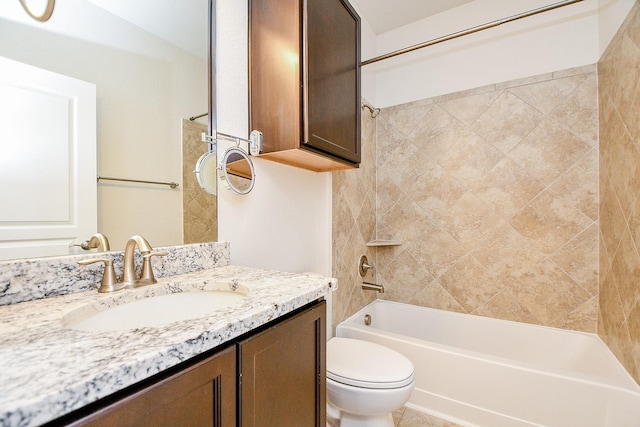 full bathroom with washtub / shower combination, vanity, and toilet