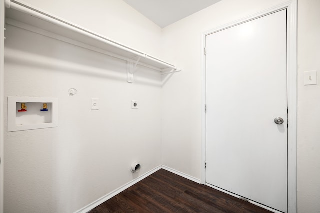 laundry room with hookup for a washing machine, laundry area, dark wood-style flooring, baseboards, and electric dryer hookup