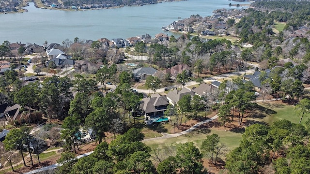 aerial view with a water view and a residential view