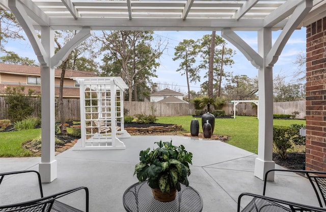 view of patio featuring a fenced backyard and a pergola