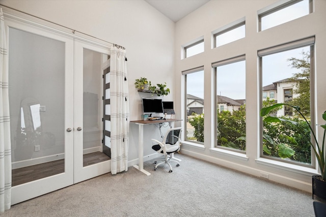 9410 Knollwood Ln, Missouri City, TX 77459 - carpeted office with baseboards, a wealth of natural light, and french doors