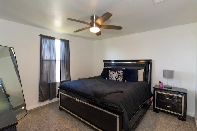 bedroom featuring a ceiling fan and carpet floors