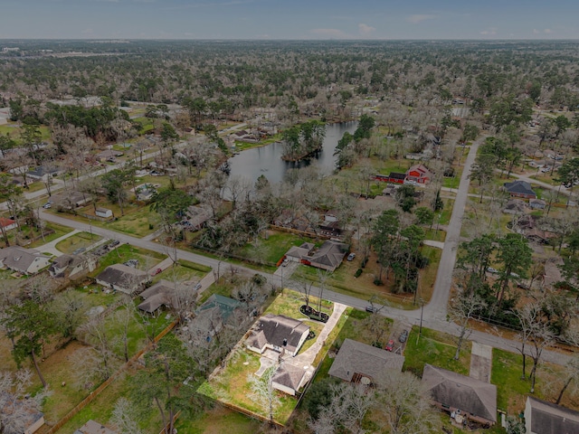 aerial view with a water view and a residential view