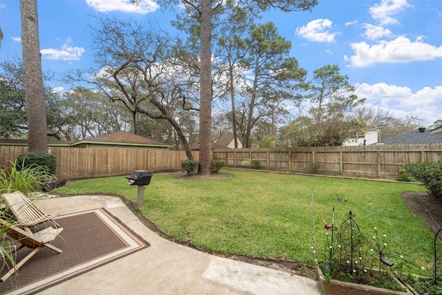 view of yard with a patio and a fenced backyard