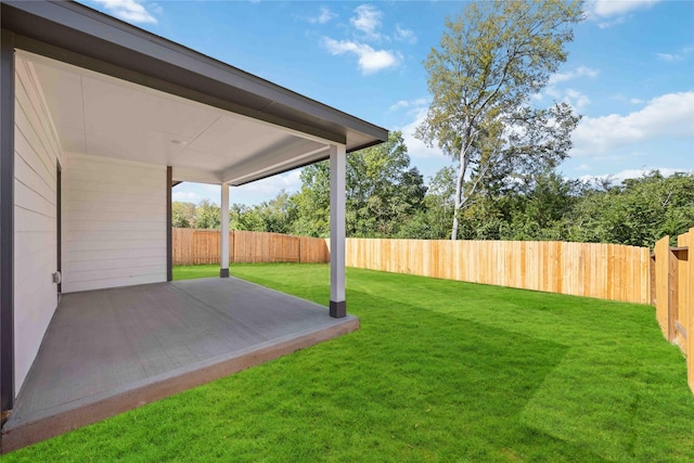 view of yard featuring a patio area and a fenced backyard