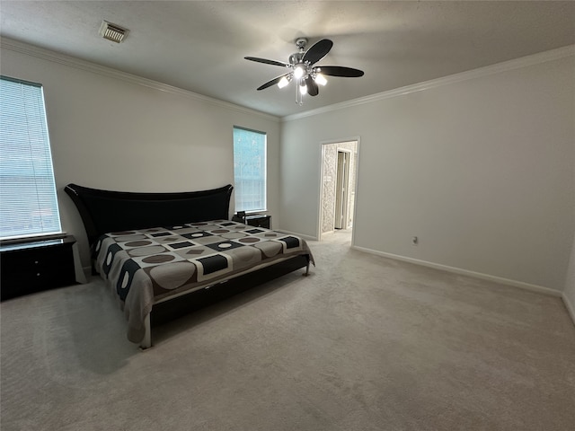 16942 Laguna Springs Dr, Houston, TX 77095 - carpeted bedroom featuring crown molding, baseboards, and a ceiling fan