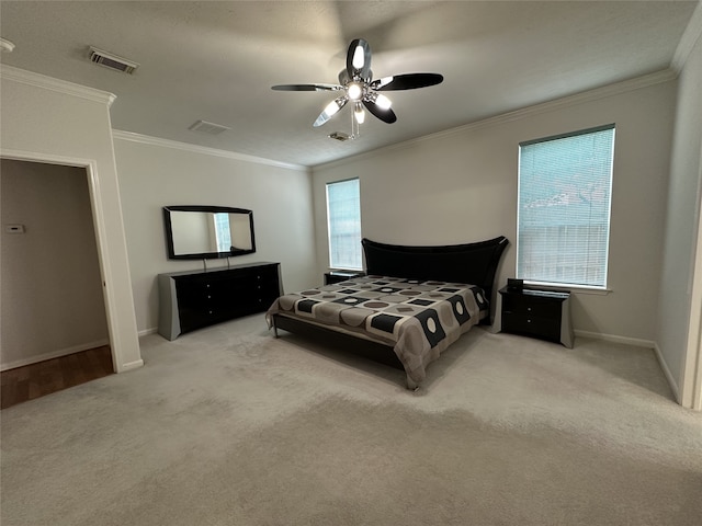 16942 Laguna Springs Dr, Houston, TX 77095 - bedroom featuring carpet floors, baseboards, ornamental molding, and a ceiling fan