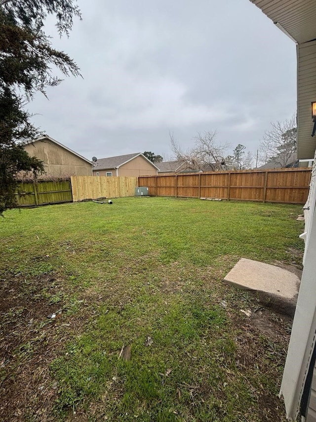 view of yard with a fenced backyard