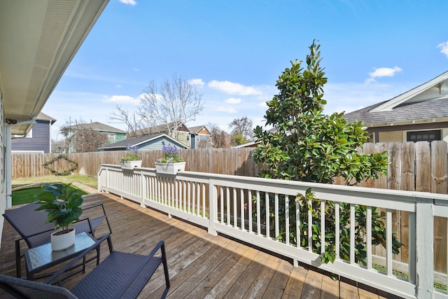 deck with a fenced backyard