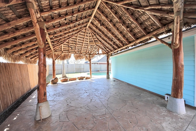 view of patio / terrace featuring a gazebo and a fenced backyard