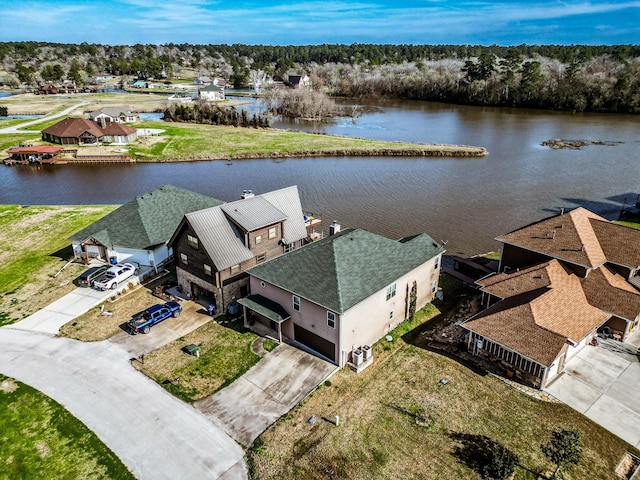 aerial view featuring a residential view and a water view