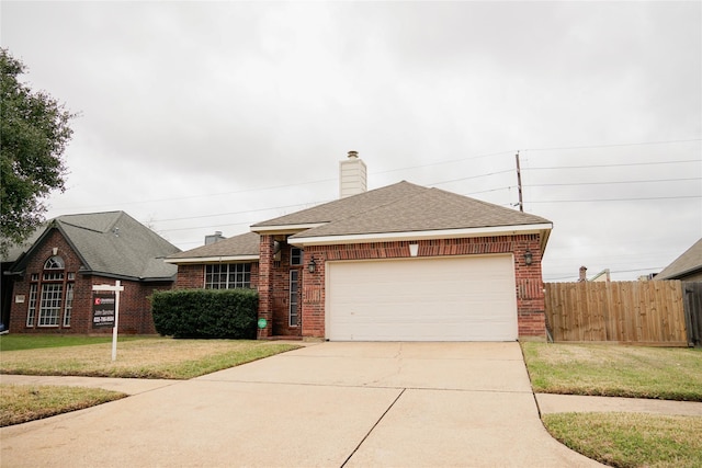 view of front of property with a garage, fence, concrete driveway, and brick siding