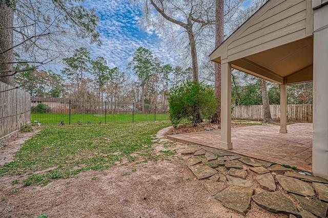 view of yard with a patio area and a fenced backyard