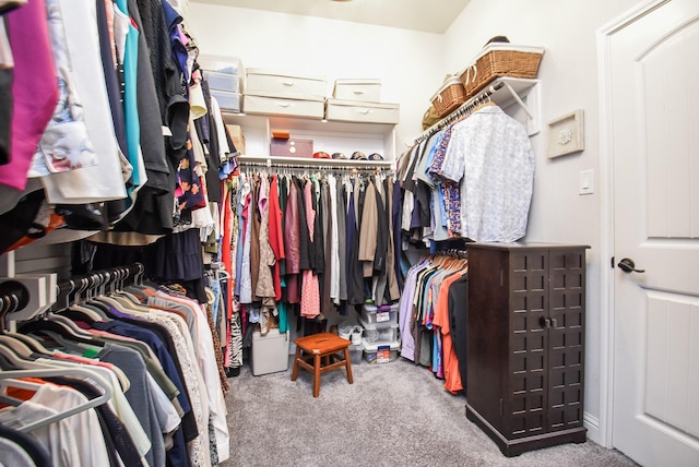 walk in closet featuring carpet