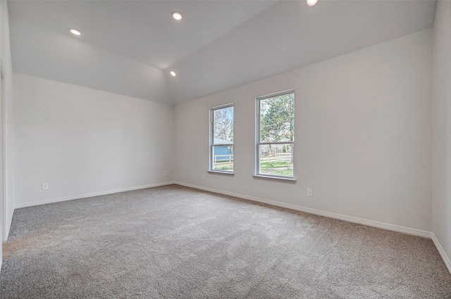 24690 Galway St, Hempstead, TX 77445 - unfurnished room with vaulted ceiling, recessed lighting, carpet, and baseboards