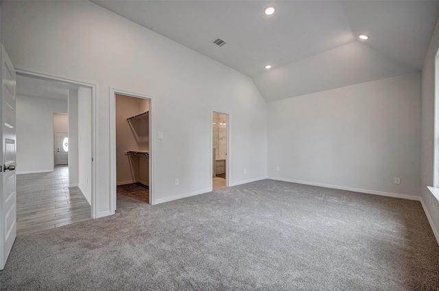 24690 Galway St, Hempstead, TX 77445 - unfurnished bedroom featuring a walk in closet, baseboards, carpet, and recessed lighting